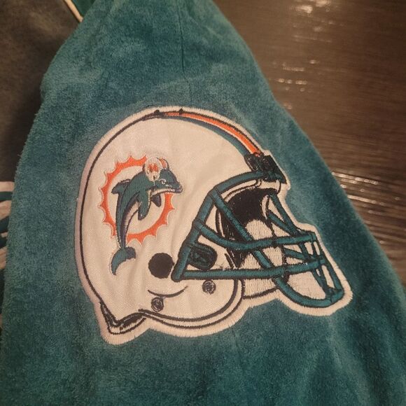 Miami Dolphin Vintage Giii NFL Teal & Gray Varsity Bomber Leather Suede Jacket - Picture 9 of 16